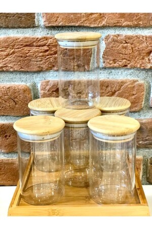 Vakuumbehälter aus Borosilikatglas mit Bambusdeckel, 6 Stück, er907 - 2