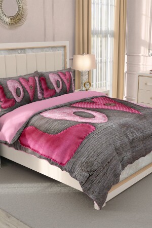 Valentinstag-Bettbezug-Set für Doppelbett, 100 % Baumwollsatin, 3d My Love MONOHOME25076 - 2