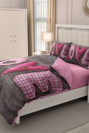 Valentinstag-Bettbezug-Set für Doppelbett, 100 % Baumwollsatin, 3d My Love MONOHOME25076 - 5