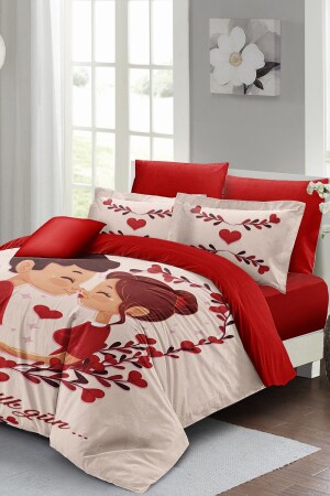 Valentinstag-Bettbezug-Set für Doppelbett, 100 % Baumwollsatin, First Love MONOHOME24987 - 3