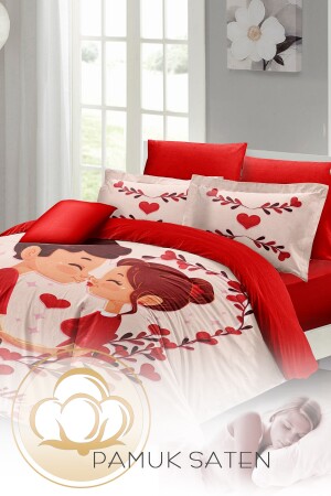 Valentinstag-Bettbezug-Set für Doppelbett, 100 % Baumwollsatin, First Love MONOHOME24987 - 4