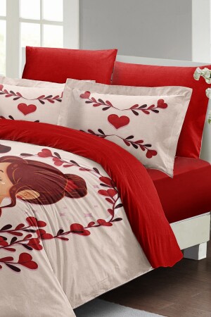 Valentinstag-Bettbezug-Set für Doppelbett, 100 % Baumwollsatin, First Love MONOHOME24987 - 5