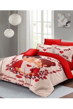 Valentinstag-Bettbezug-Set für Doppelbett, 100 % Baumwollsatin, First Love MONOHOME24987 - 2