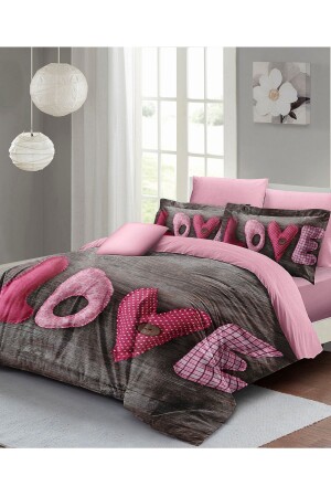 Valentinstag-Bettbezug-Set für Doppelbett, 100 % Baumwollsatin, Love MONOHOME25021 - 1