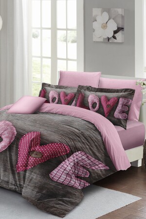 Valentinstag-Bettbezug-Set für Doppelbett, 100 % Baumwollsatin, Love MONOHOME25021 - 3