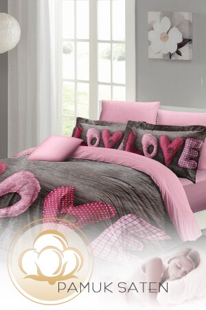 Valentinstag-Bettbezug-Set für Doppelbett, 100 % Baumwollsatin, Love MONOHOME25021 - 4