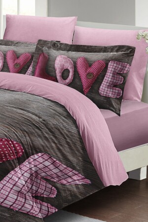 Valentinstag-Bettbezug-Set für Doppelbett, 100 % Baumwollsatin, Love MONOHOME25021 - 5