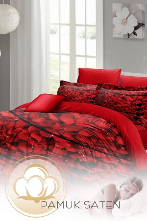 Valentinstag-Bettbezug-Set für Doppelbett, 100 % Baumwollsatin, Rosenfedern, MONOHOME24895 - 4