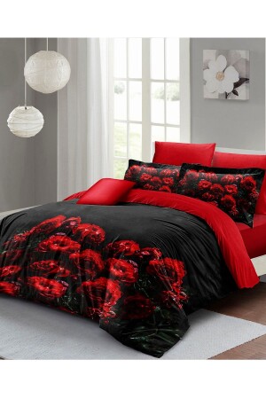 Valentinstag-Bettbezug-Set für Doppelbett, 100 % Baumwollsatin, Schwarz-Rose MONOHOME24895 - 3