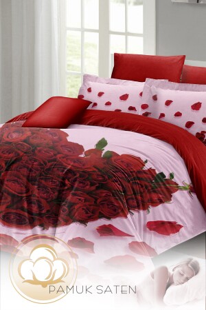 Valentinstag-Doppelbettbezug-Set aus 100 % Baumwollsatin „For the Love of Roses“ MONOHOME24505 - 6