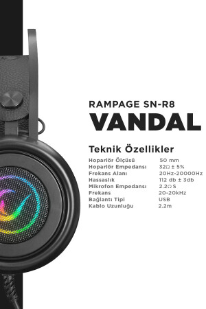 Vandal Usb 7.1 Rgb Gaming Kulaklık Oyuncu Kulaklığı Kontrol Kumandalı Gürültü Engelleyici Rampage SN-R8 VANDAL - 5