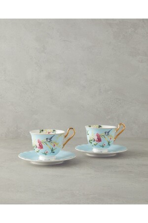 Vanilla New Bone China 4 Parça 2 Kişilik Çay Fincanı Takımı Açık Mavi - 1