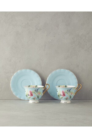 Vanilla New Bone China 4 Parça 2 Kişilik Çay Fincanı Takımı Açık Mavi - 4