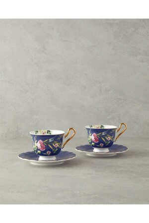 Vanilla New Bone China 4 Parça 2 Kişilik Çay Fincanı Takımı Lacivert - 1