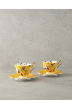 Vanilla New Bone China 4 Parça 2 Kişilik Çay Fincanı Takımı Sarı - 2