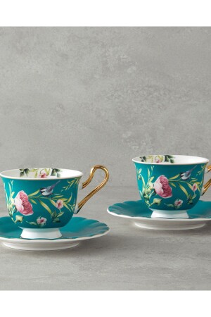 Vanilla New Bone China 4 Parça 2 Kişilik Çay Fincanı Takımı Turkuaz - 1