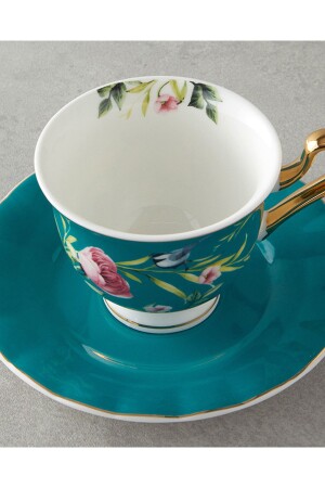 Vanilla New Bone China 4 Parça 2 Kişilik Çay Fincanı Takımı Turkuaz - 4