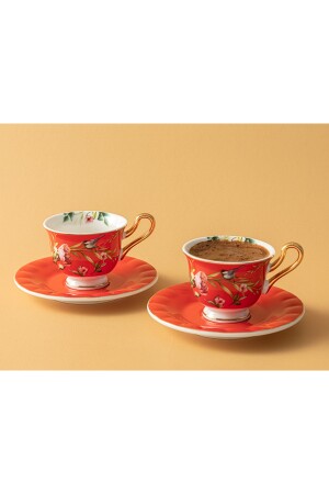 Vanille-Porzellan-Set mit 2 Kaffeetassen 90 ml rot 10034322 - 4