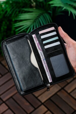 VANİLXCLUB Unisex-Leder-Portfolio-Kartenhalter, lange Geldbörse mit Telefonfach, Crazy Black - 3