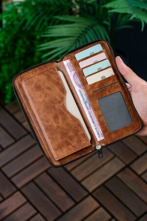 VANİLXCLUB Unisex-Leder-Portfolio-Kartenhalter, lange Geldbörse mit Telefonfach, Crazy Brown - 2