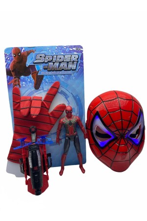 Vantuz Atan Eldiven+ışıklı Maske+18 Cm Işıklı Figür 3 Lü Set Oyuncak Spiderman 345672 - 1