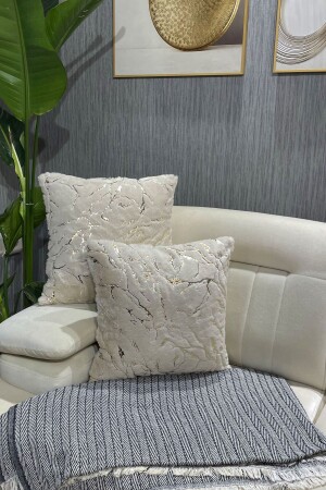 Varaklı Pelüş Rabbit Tavşan Kırlent Kılıfı Kare - Krem - Paris Life