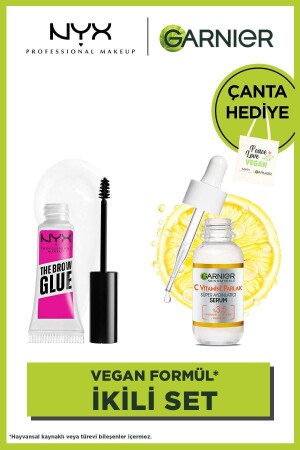 Vegan Formül Ikili Set -nyx The Brow Glue & Garnier C Vitamini Parlak Süper Aydınlatıcı Serum 30 ml - 2