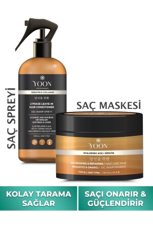 Vegan Saç Bakım Spreyi & Maskesi 250ml- Hyaluronik Asit- Keratin- Kolajen ve B7 Biotinli 2'li Set - 2