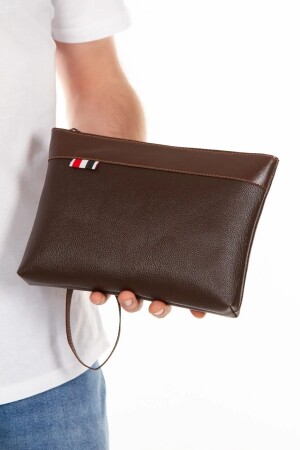 Vegane Leder-Clutch-Tasche, braun, Handgelenkschlaufen-Taschen-Portfolio - 1