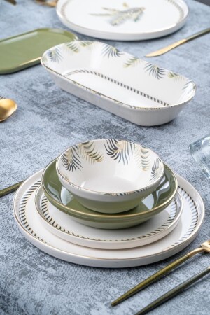 Vegas Azule 6 Kişilik 27 Parça Yeşil Beyaz Desenli Gold Yaldız Yemek Takımı 0045 XSH-21-0045-1 - ACAR