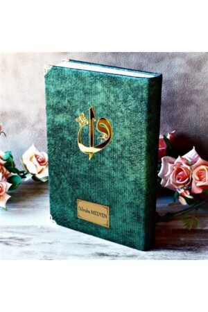 Velvet Quran Rahle Größe 28x20 Audio Listening K. Green Religious Affairs versiegeltes Mevlit-Geschenk-Nubukleder - 1