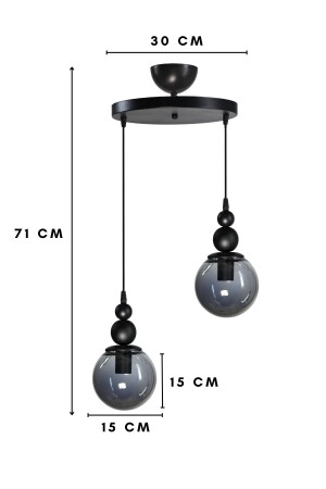 Venus 2-teilige Pendelleuchte, schwarzes Modell – schwarzes Rauchglas – moderner Kronleuchter - 4