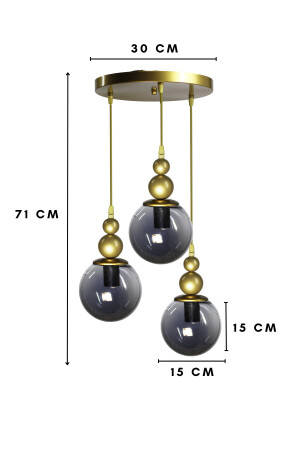 Venus 3-teilige Pendelleuchte Modell Antik/Rauchglas - Echtglas - Wohnzimmer - Wohnzimmer - Schlafzimmer Moderner Kronleuchter VN3 - 4