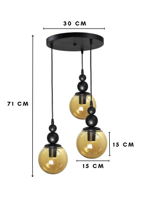 Venus 3-teilige Pendelleuchte Modell Schwarz/Honig – Echtglas – Wohnzimmer – Flur – Schlafzimmer Moderner Kronleuchter VN3 - 6