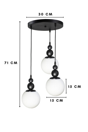 Venus 3-teilige Pendelleuchte Modell Schwarz/Weiß – Echtglas – Wohnzimmer – Flur – Schlafzimmer Moderner Kronleuchter VN3 - 5