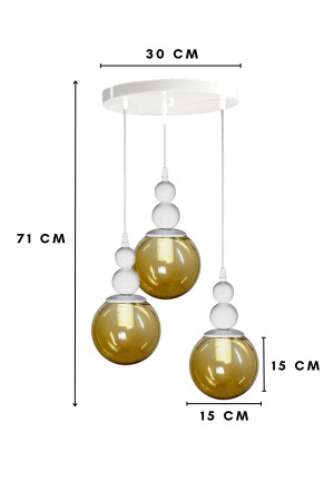 Venus 3-teilige Pendelleuchte, Modell Weiß/Honig – Echtes Honigglas – Wohnzimmer – Wohnzimmer – Schlafzimmer. Moderner Kronleuchter VN3 - 4