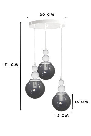 Venus 3-teilige Pendelleuchte Modell Weiß/Rauchglas - Echtglas - Wohnzimmer - Wohnzimmer - Schlafzimmer Moderner Kronleuchter VN3 - 4