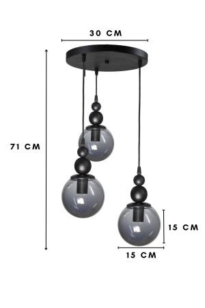 Venus 3-teilige Pendelleuchte, schwarzes Modell – schwarzes Rauchglas – moderner Kronleuchter - 5