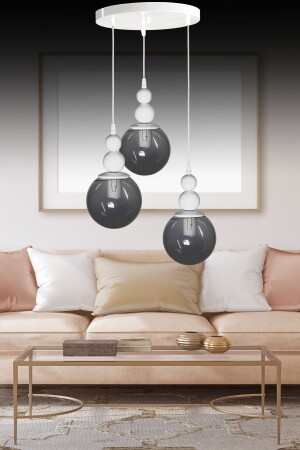 موديل مصباح العجلة من 3 قطع من MNZ-Venus أبيض / مدخن - زجاج حقيقي - غرفة المعيشة - غرفة المعيشة - غرفة النوم - شمعة حديثة VN3 - VEDA AVİZE