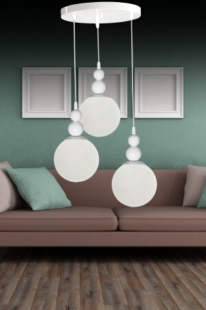 Venus 3-teilige Pendelleuchte Modell Weiß/Weiß – Echtglas – Wohnzimmer – Flur – Schlafzimmer Moderner Kronleuchter VN3 - VEDA AVİZE