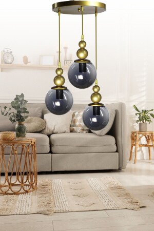 Venus 3-teilige Pendelleuchte Modell Antik/Rauchglas - Echtglas - Wohnzimmer - Wohnzimmer - Schlafzimmer Moderner Kronleuchter VN3 - VEDA AVİZE