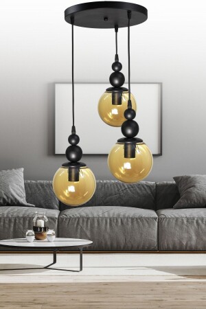 النموذج من مصباح العجلة من 3 قطع من MNZ-Venus الأسود / العسل - الزجاج الأصلي - غرفة المعيشة - القاعة - غرفة النوم الشنادل الحديث VN3 - VEDA AVİZE