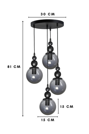 Venus 4-teilige Pendelleuchte, schwarzes Modell – echtes Rauchglas – Wohnzimmer – Flur – Schlafzimmer. Moderner Kronleuchter V4 - 7