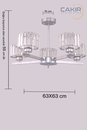 Venus 5-armiger Kristallstein Silber (CHROM) Pendelleuchte Çakır Kronleuchter 3600-5 - 3