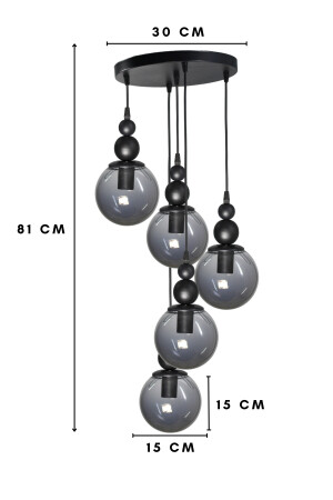 Venus 5-teilige Pendelleuchte, schwarzes Modell – echtes Rauchglas – Wohnzimmer – Flur – Schlafzimmer. Moderner Kronleuchter V5 - 8