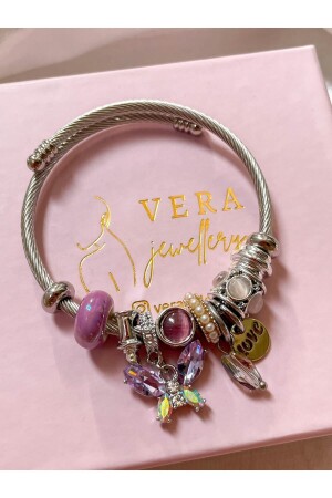 Vera Jewellery Steel Lila Kristall-Schmetterlings-Charm-Armband - 2