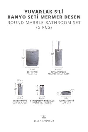 Verchromtes, rundes Badezimmer-Set mit Marmormuster, 5-teilig, OKY-513-1 - 6