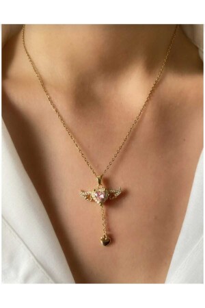 Vergoldete Liebesengel-Herz-Halskette, verziert mit Diamant-Swarovski-Einzelsteinen Kalpan75 - 2
