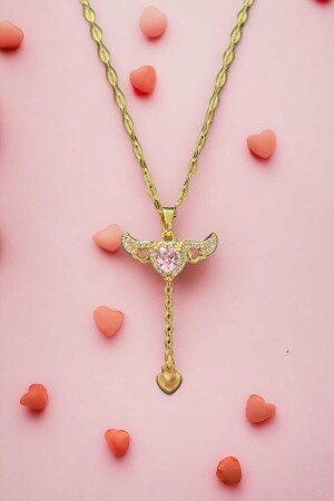 Vergoldete Liebesengel-Herz-Halskette, verziert mit Diamant-Swarovski-Einzelsteinen Kalpan75 - 7