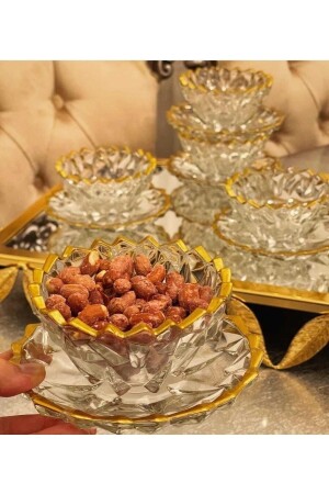Vergoldetes neues Modell, luxuriöse, glänzend geschnittene Snack-Servierschüssel mit 12 Tellern für 6 Personen - 1